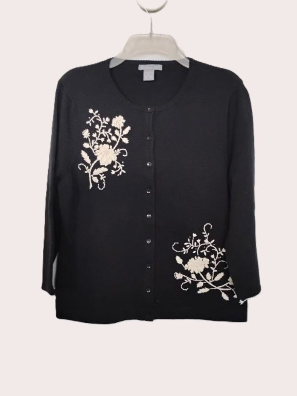 Eagle's Eye ~ black embroidered cardigan sweater ~ Floral design